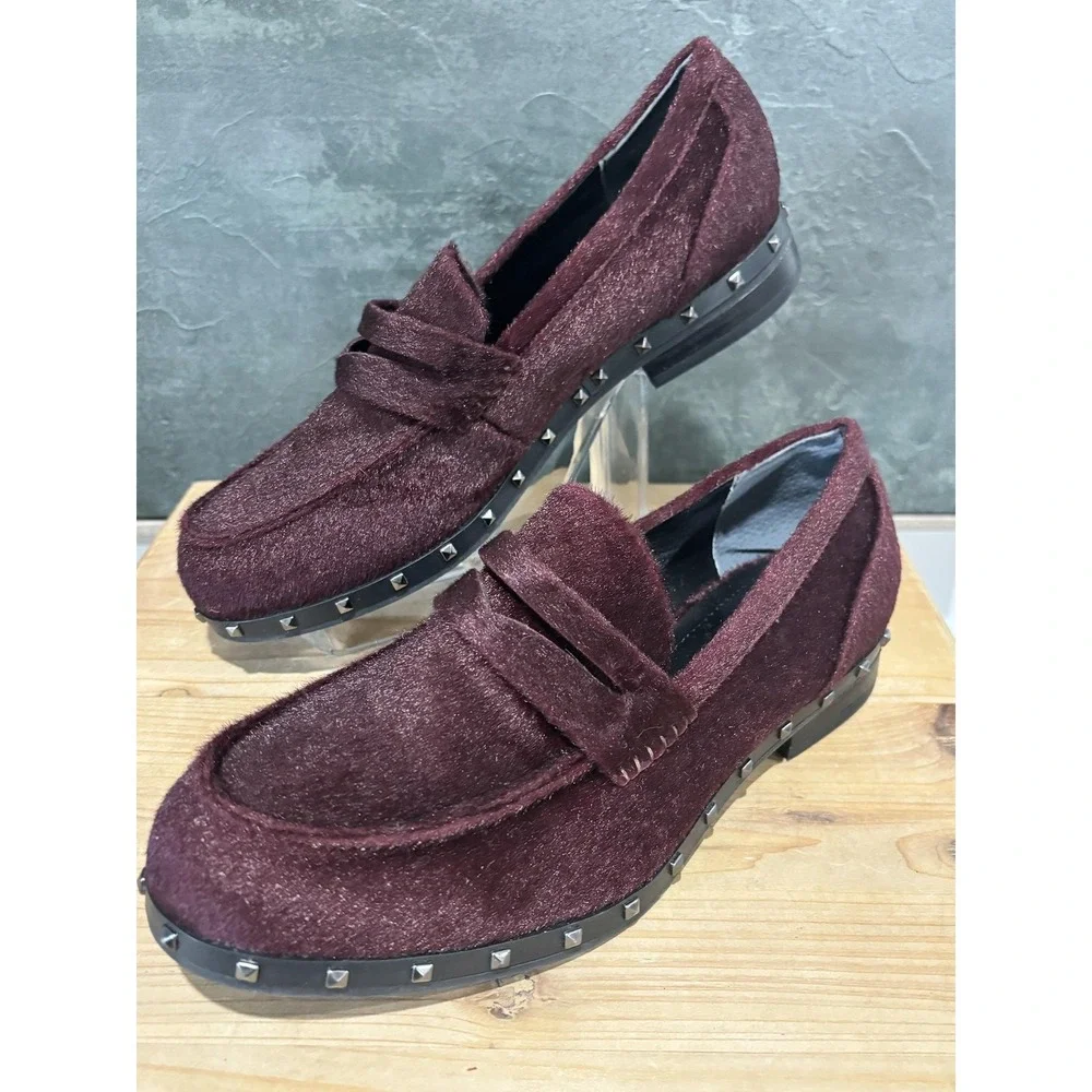 Charles by Charles David Shoes Womens Size 8‎ Wine Penny Loafer Studded Faux Fur